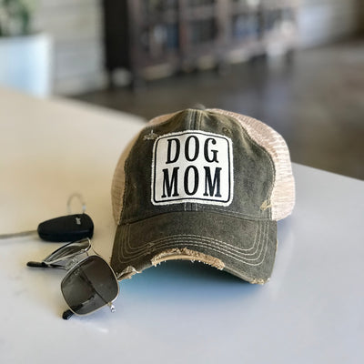 dog mom vintage style distressed trucker hat