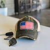 American flag vintage style distressed trucker hat cap black