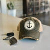 Anchor vintage style distressed trucker hat cap black