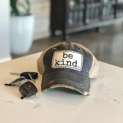 Be kind vintage style distressed trucker hat cap black