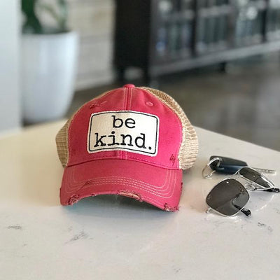 Be kind vintage style distressed trucker hat cap pink