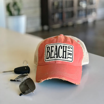 Beach girl vintage style distressed trucker hat cap peach