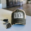 beach girl distressed vintage style trucker hat cap black color