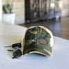 vintage style distressed trucker hat cap camo