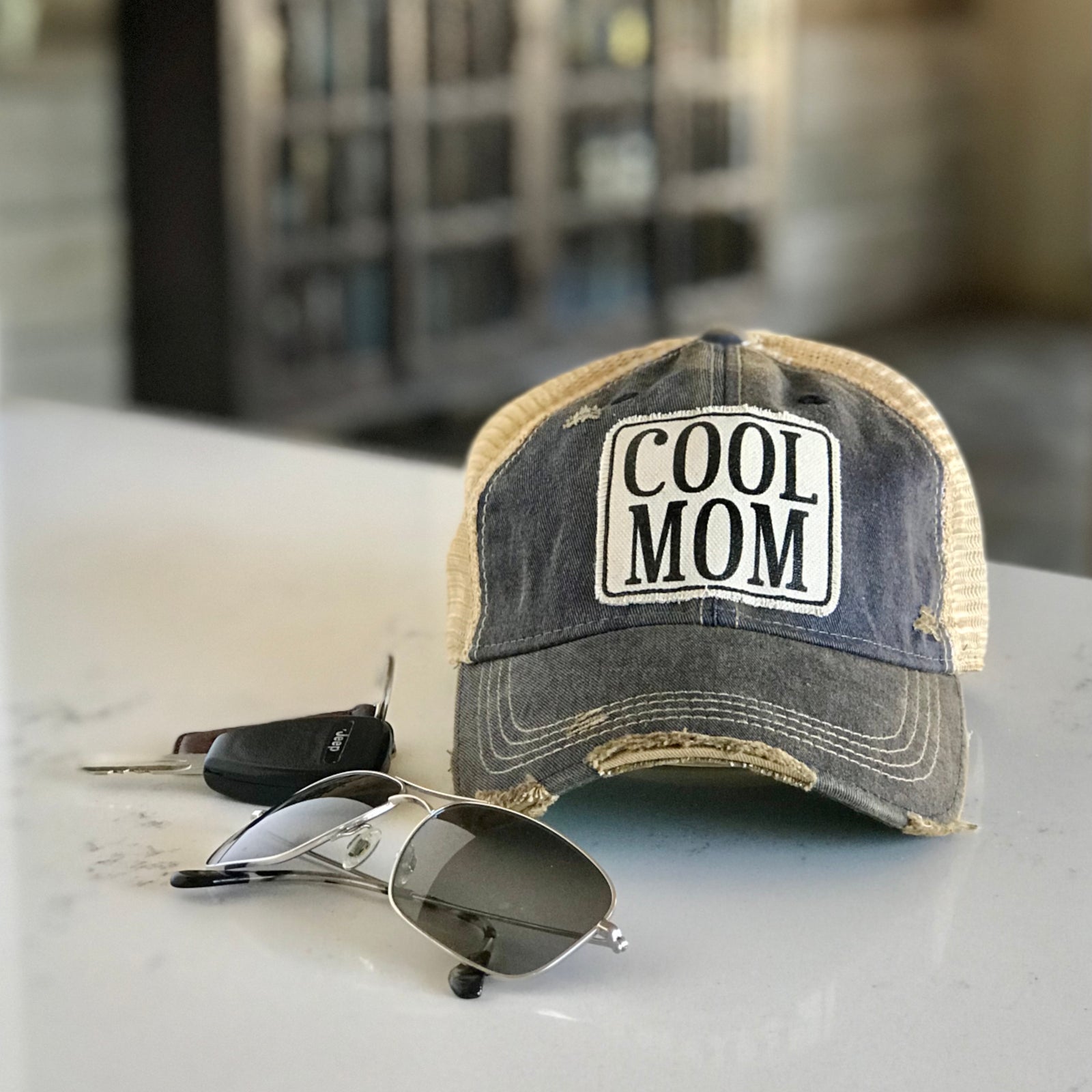 cool mom distressed trucker cap, cool mom vintage style trucker cap, cool mom distressed baseball cap, cool mom weather cap, cool mom baseball cap,  cool mom hat, cool mom cap
