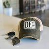 Delaware girl distressed vintage style trucker hat cap black