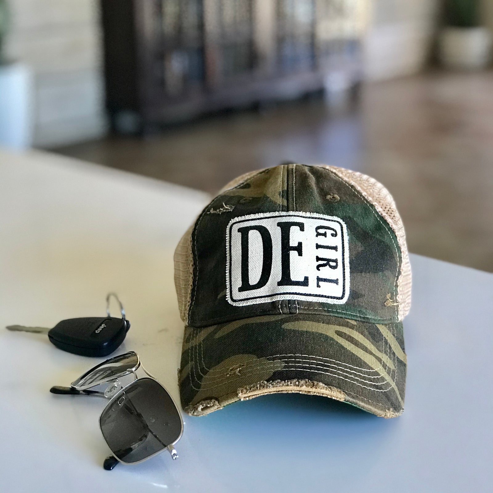 Delaware girl distressed vintage style trucker hat cap