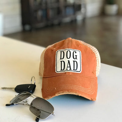 dog dad distressed trucker hat, dog dad vintage style trucker cap, dog dad baseball cap