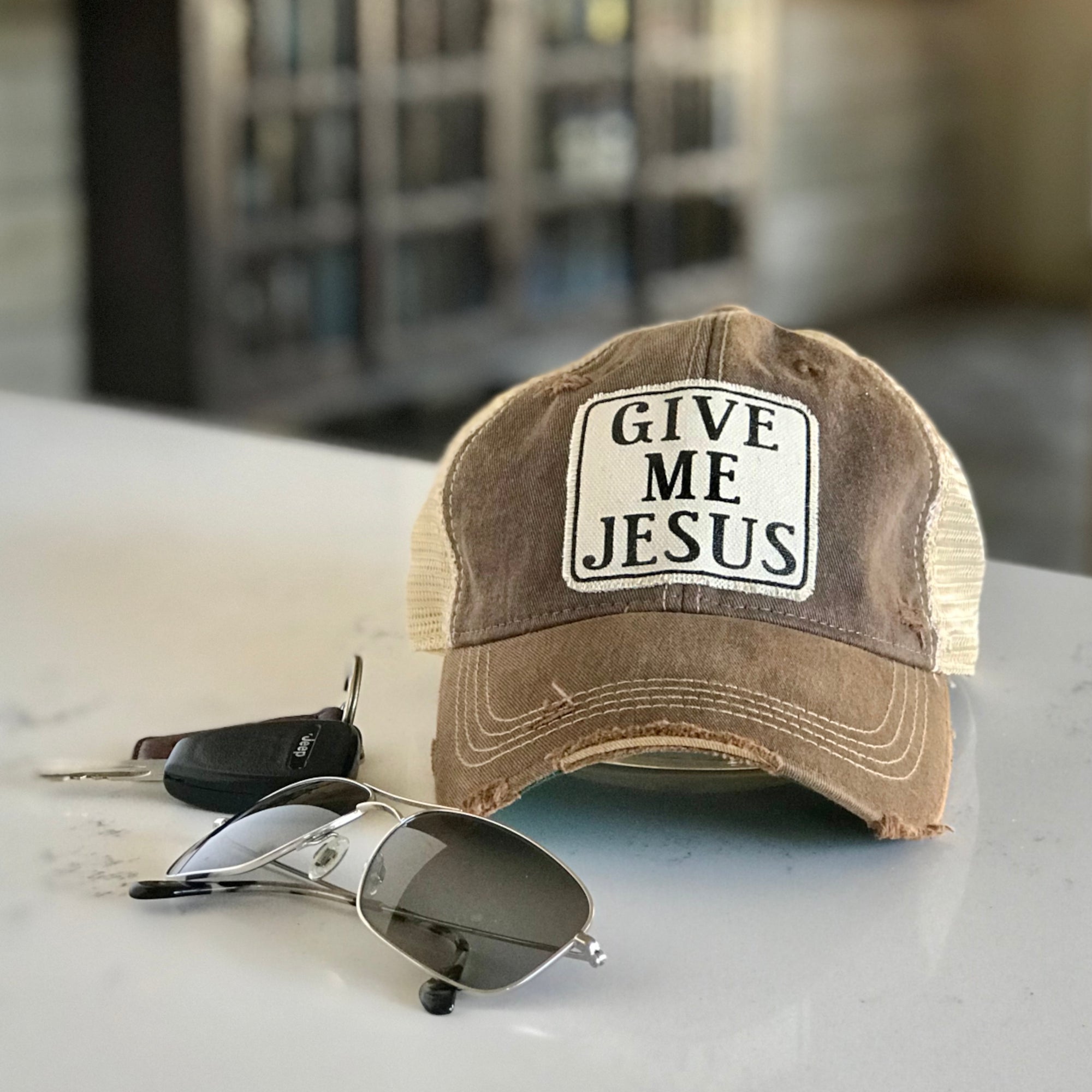 give me Jesus distressed trucker cap, give me Jesus vintage style trucker cap, give me Jesus distressed baseball cap, give me Jesus weather cap, give me Jesus baseball cap, mom hat,  give me Jesus mom cap