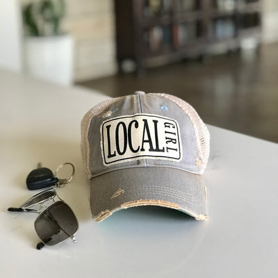 local girl distressed trucker hat, local girl vintage style trucker hat cap, local girl baseball cap, local girl cap