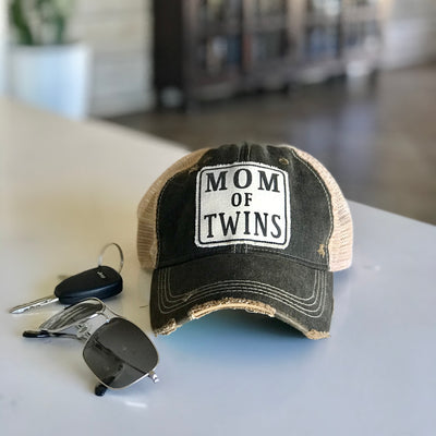mom of twins distressed trucker hat, mom of twins vintage style cap, mom of twins baseball cap, mom hat