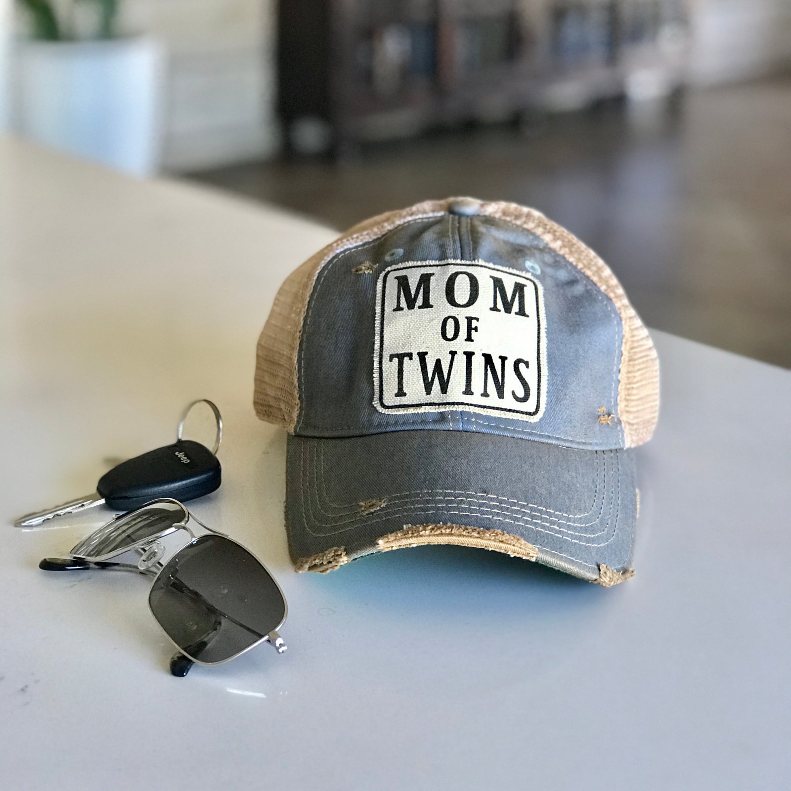 mom of twins distressed trucker hat, mom of twins vintage style cap, mom of twins baseball cap, mom hat