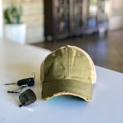 vintage style distressed trucker hat cap olive