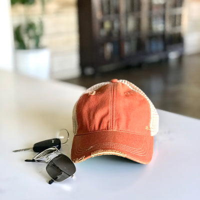 vintage style distressed trucker hat cap orange