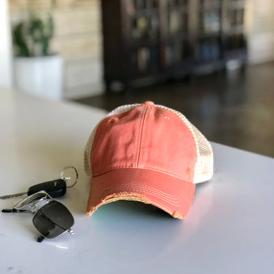 vintage style distressed trucker hat cap peach