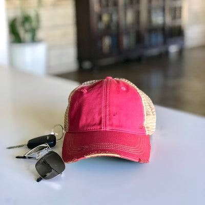vintage style distressed trucker hat cap pink